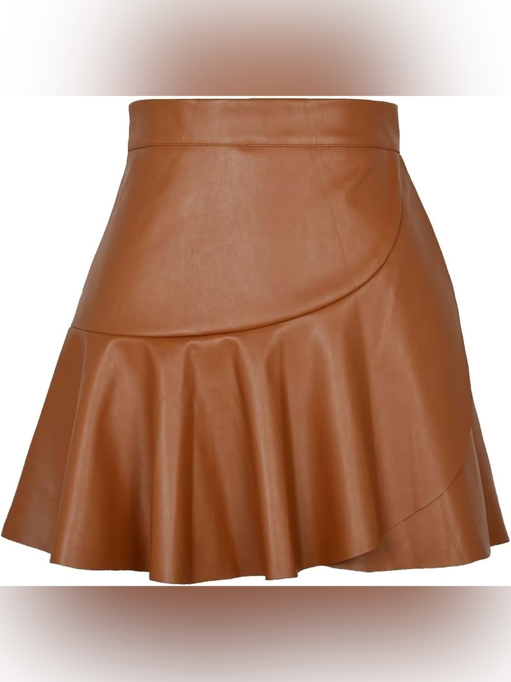 DO+BE Faux Leather Flared Mini Skort - Camel Brown